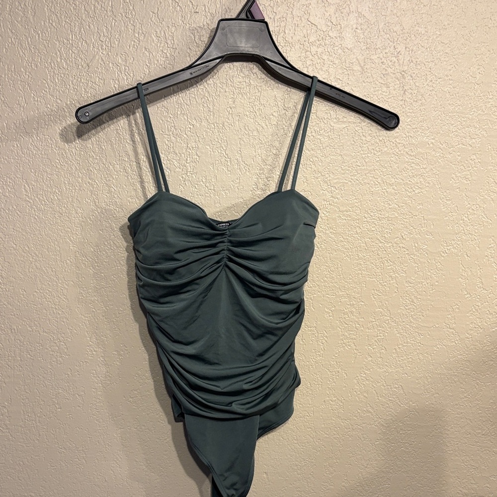 Dark Green Ruched Bodysuit